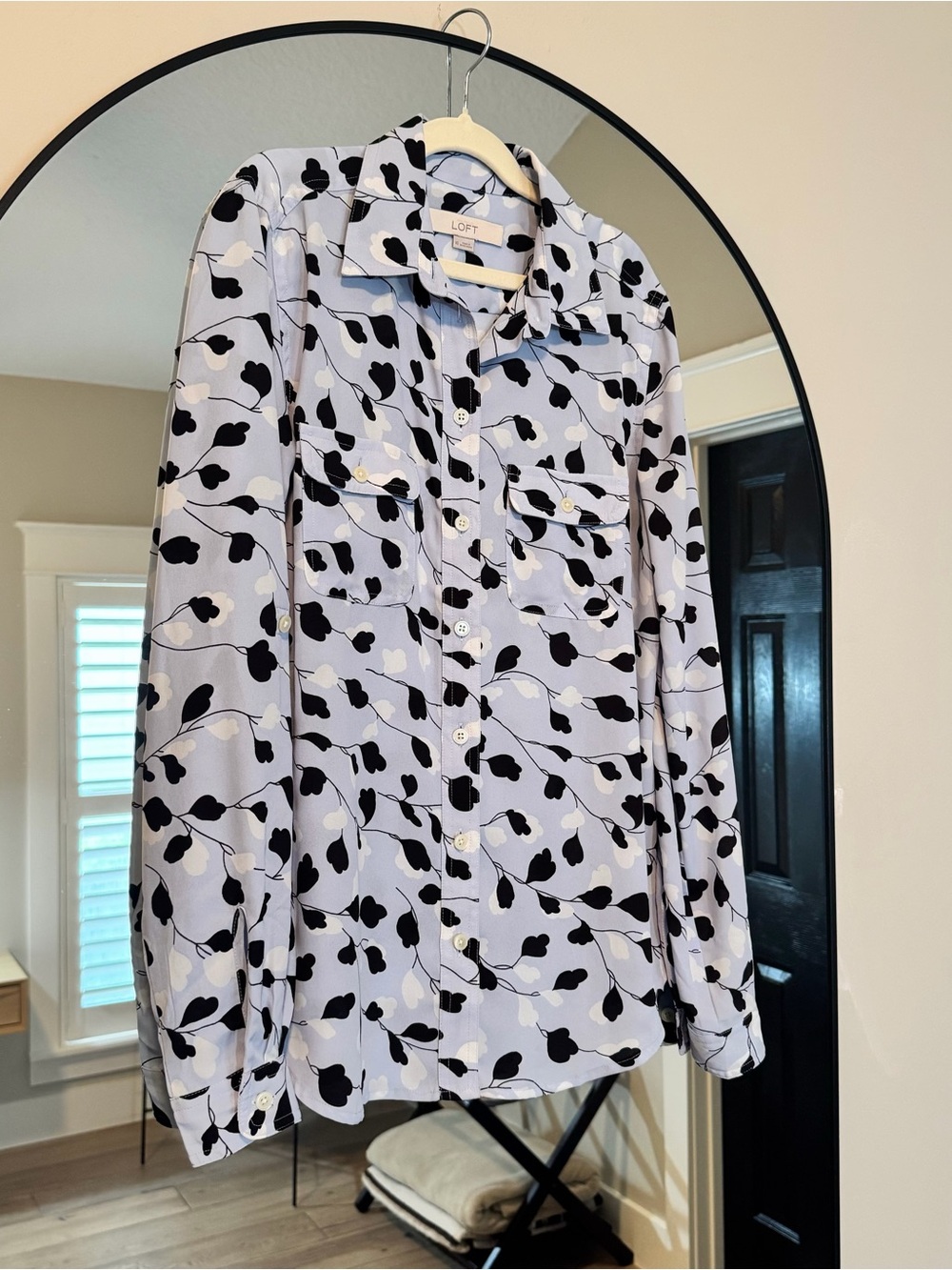 LOFT Powder Blue Floral-Print Button Shirt